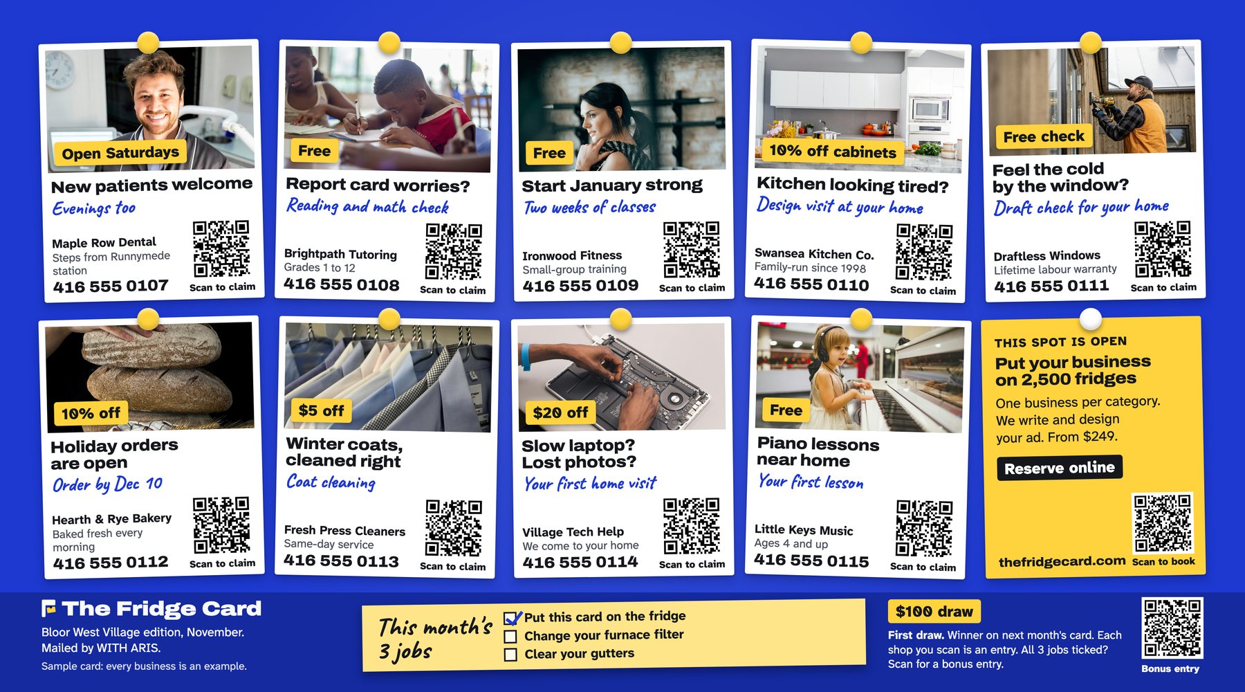 Back of the Fridge Card: ten local ads and one open spot